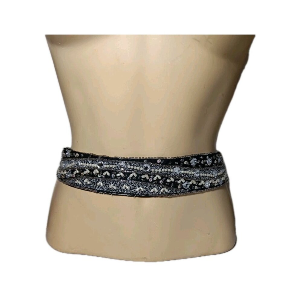 Womens Cejon Satin Belt Tie Sash Embellished Bling Rhinestones Imitation Pearls